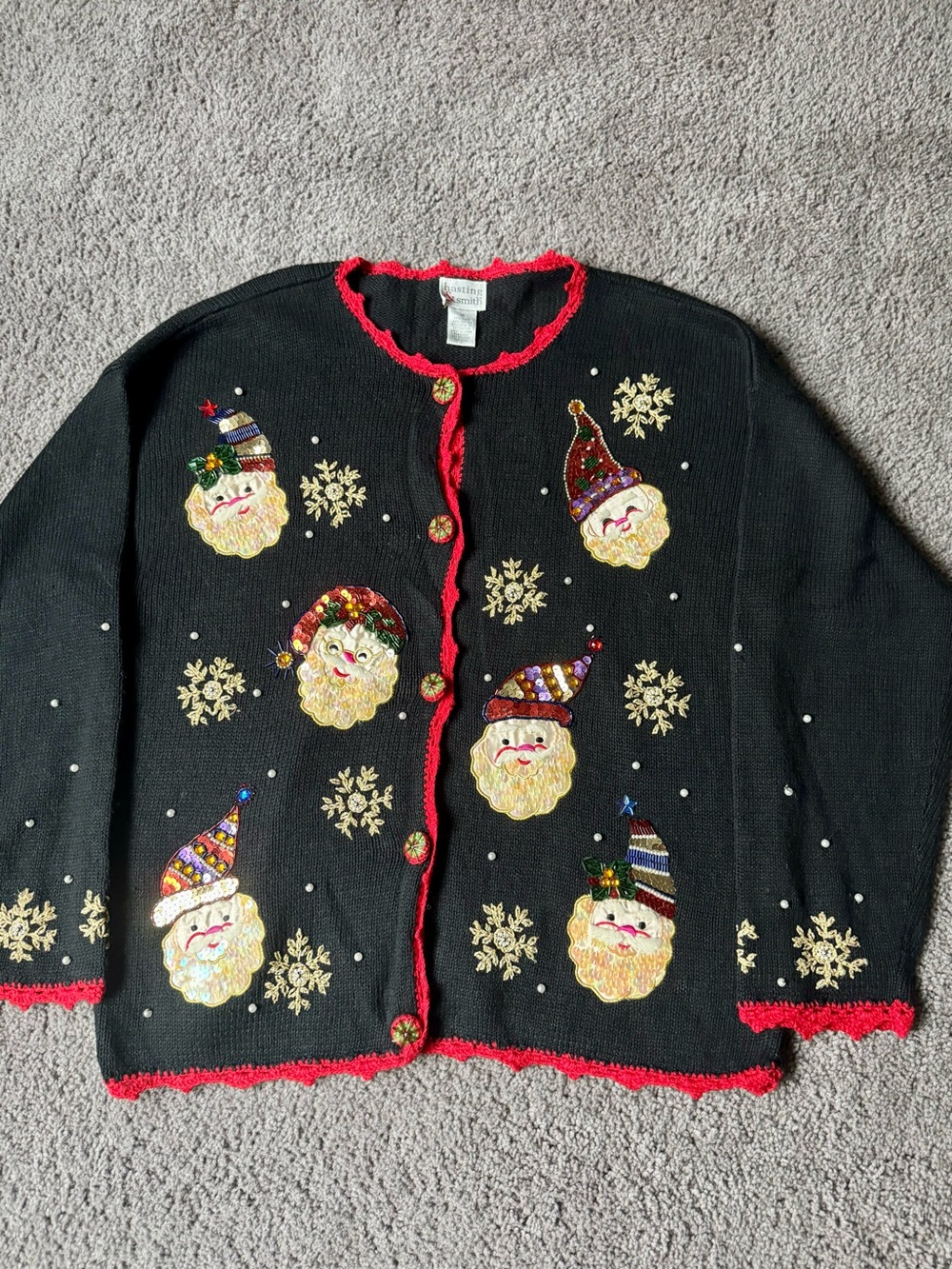 Festive Santa Vintage Cardigan Sweater - Size M